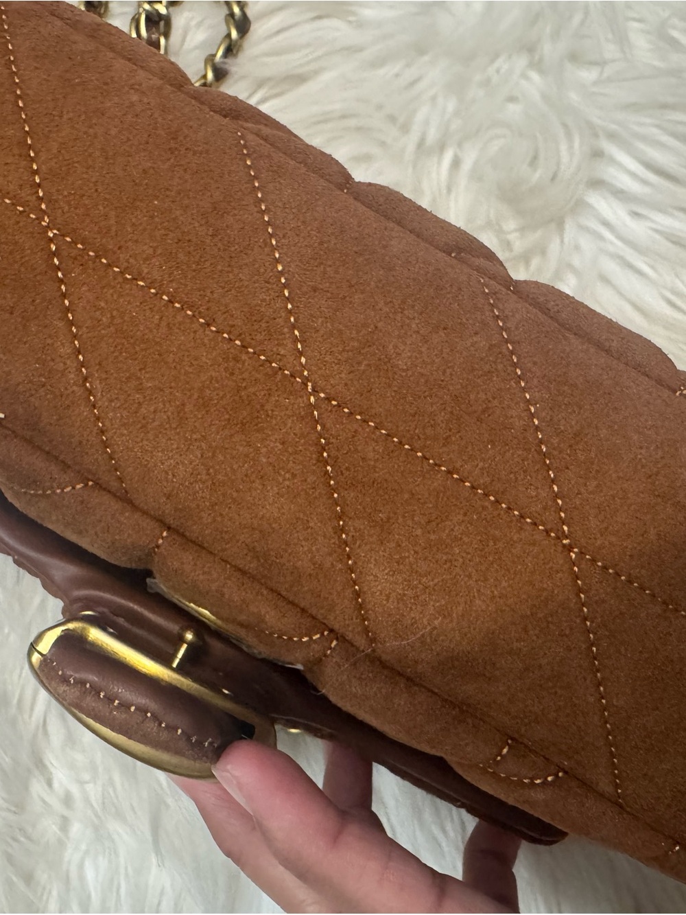 Coach Quilted Suede Shoulder Bag in Rust with Gold Chain - Picture 7 of 8